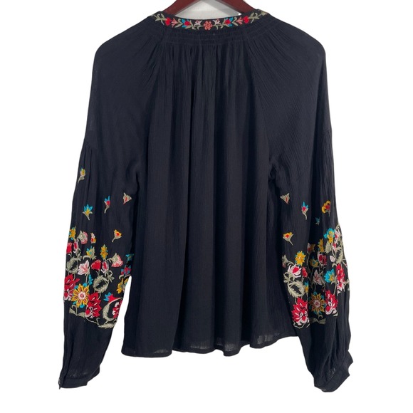 Anthropologie Maeve Lanie Boho Embroidered Peasant Top Small Black Tassel - Picture 11 of 12